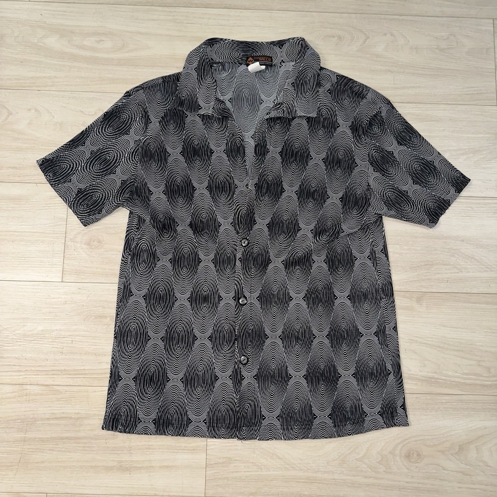 Vintage Dangerous Willie Disco Shimmer Button Up Shirt Size Large Optical Dance